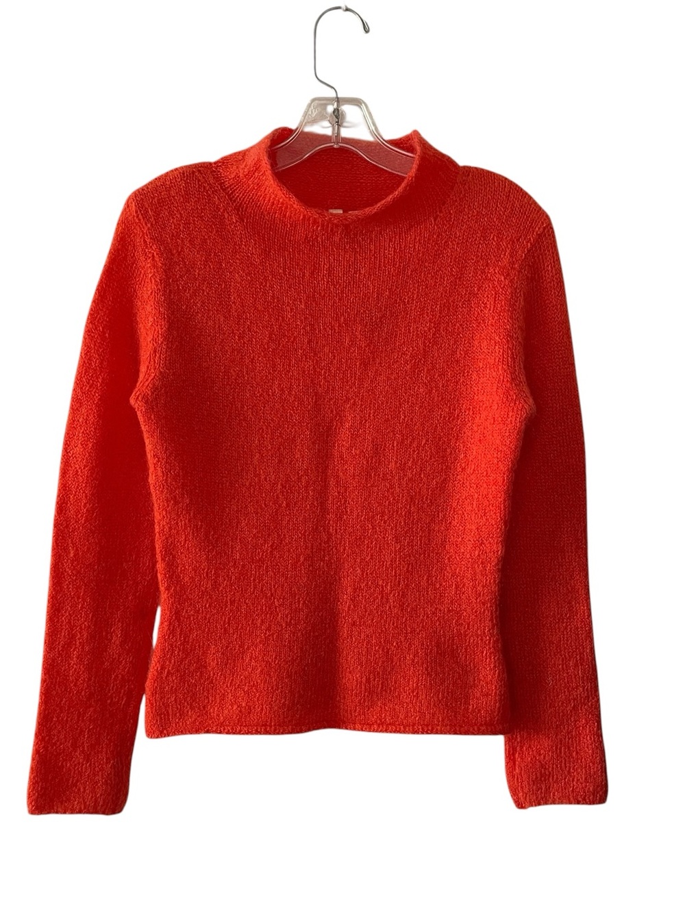Twiggy Mohair Blend Sweater Womens S Orange Mock Neck Fuzzy Boho Long Sleeve Vtg